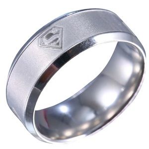 Superman Silver Brushed Titanium Band Ring